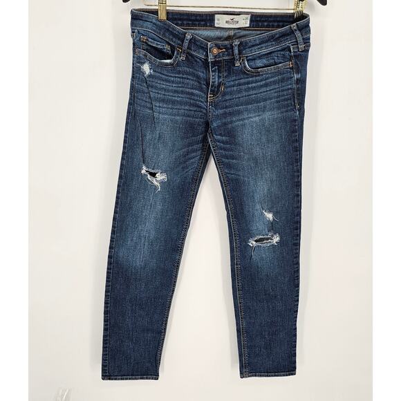 Hollister Y2K Low Rise Distressed Blue Denim Casual Grunge Skinny Jeans 28 / 7R - Picture 2 of 8